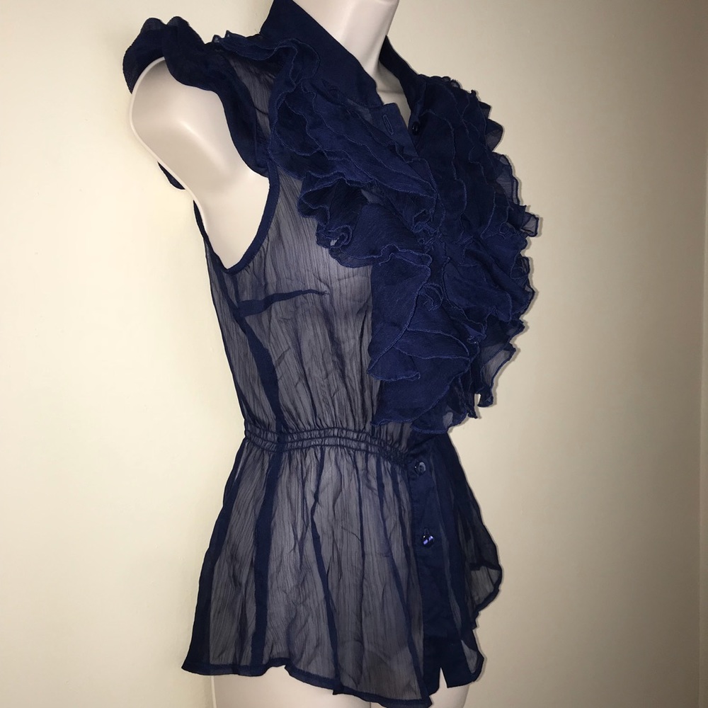 EUC 💙 SLINE | Sheer Navy Blue Ruffle Top - Picture 2 of 7